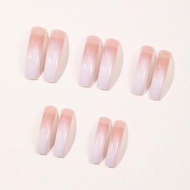 24Pcs Press on Nails Extra Long Curve Fake Nails Gradient Pink White Acrylic Glue on Nails Reusable False Nails Artificial Glossy Full Cover Natural Stick on Nails for Women Girls
