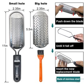 Foot File Callus Remover - Foot Scraper, Stainless Steel Detachable Foot Scrubber (1 X Small Hole, 1 X Big Hole), Professional Foot Grater Dead Skin Remover for Dry and Wet Feet (2 Pack)