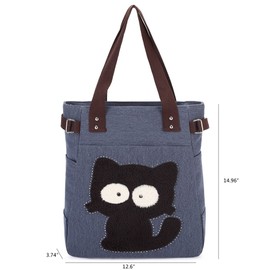 KAUKKO Women Canvas Handbag Shoulder Bag Cat Big Tote Bag