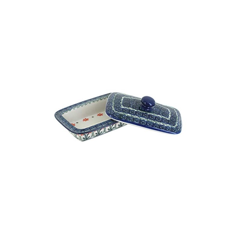 Blue Rose Polish Pottery - Orange Peach Posy Butter Dish