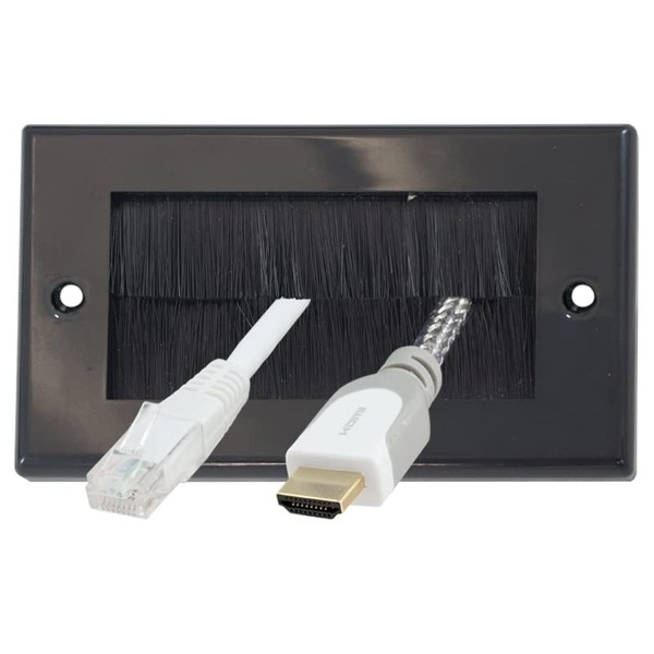 Auline Black Brush Double Twin 2 Gang Wall Outlet Cable Entry Plate Tidy Mount Face Plate Wall Plate (1)