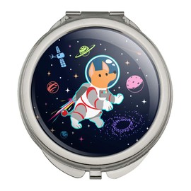 Cosmonaut Astronaut Dog in Space with Planets and Stars Compact Travel Purse Handbag Makeup Mirror
