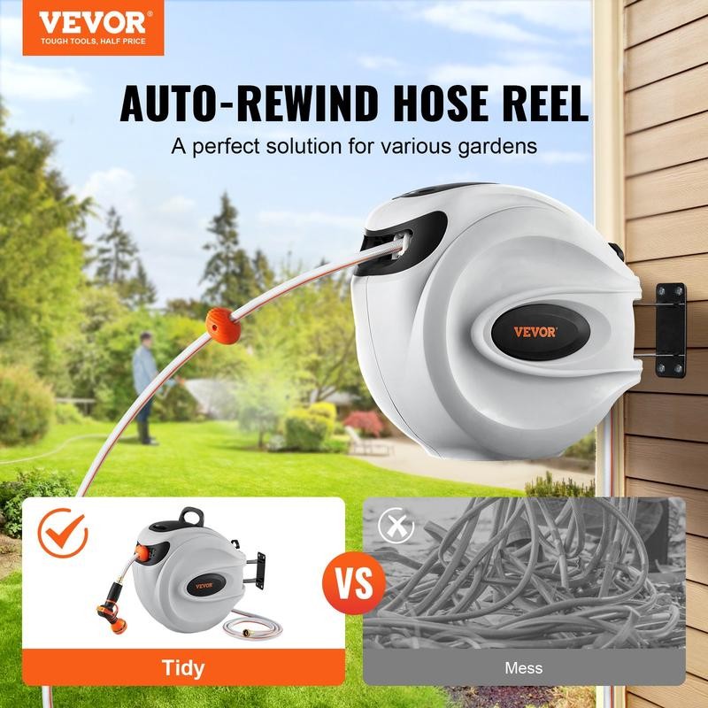 VEVOR Retractable Hose Reel, 65-130FT Garden Water Hose Reel with