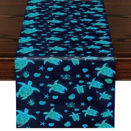 Sea Turtles Table Runners, Kitchen Dining Table Decor, Sea Turtles Decor Gifts Table Runners for Indoor Outdoor Home Farmhouse Holiday Wedding Birthday Party Decoration, 13 x 72 Inch