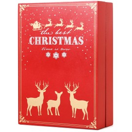BRUBAKER Reusable Wooden Advent Calendar to Fill - Red Christmas Book with 24 Doors - DIY Christmas Calendar 8.27 x 3.54 x 11.81 inches