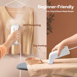 Newbealer 2in1 Steamer and Dry Iron for Beginners, Horizontal & Vertical Clothes Steamer, Non-Stick Ceramic Soleplate, 170ml Garment Wrinkle Remover, Auto-off, 1.2lbs (120V Only)