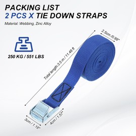 PATIKIL 1" x 12ft Lashing Strap with Buckles, 2 Pcs Cam Buckle Tie Down Straps Adjustable Heavy Duty Secure Cinch Straps Up to 551 lbs for Cargo Kayak Bicycles, Blue