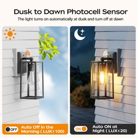 PARTPHONER Dusk to Dawn Outdoor Light Fixtures Wall Mount, Sensor Porch Lights, Anti-Rust Exterior Wall Sconce Lighting Lamp, Waterproof Wall Lantern for Doorway, Garage, 2-Pack