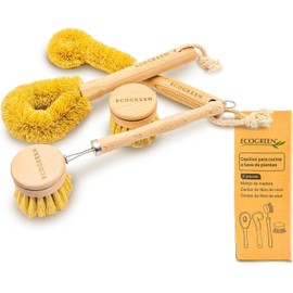 ECOGREEN Set de 4 Utensilios de Limpieza de Bambú y Fibras Naturales EG-5723