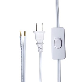 Lamp Cord with Switch Plug, 2 Prong Extension Cord Cable Replacement 8 Feet, 18 AWG, Stripped Ends Ready for Wiring and Repairing Lights, White