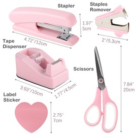 DaizySight Pink Office Supplies and Accessories Kit, Stapler and Tape Dispenser Set for Girls with Stapler, Tape Dispenser, Stapler Removers, Ruler, Aesthetic School Supplies for Students