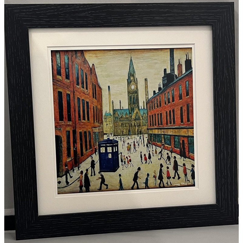 Greetingles Lowry-Style 12"/31cm Square Framed Print. Beautiful Black Ash Frame