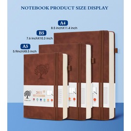 PERCUN A4 Lined Journal Notebook，365 Page Large Leather Journals for Writing Women Men，Hardcover Notebook with 100Gsm Thick Pages for Travel，Work，School，College Ruled, Daily Diary (8.5" x 11.4")