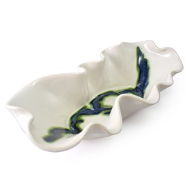 Modern Artisans Hilborn Pottery Aurora Collection: Oblong Wave Bowl, 11", Blue/White