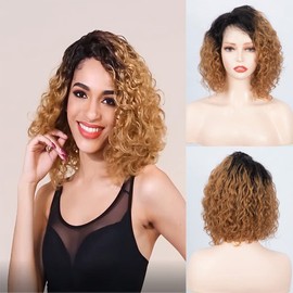 FASHION IDOL Short Deep Wave Lace Front Bob Wigs for Women Human Hair Kinky Curly wig Side Part Shouder Lenth Wig Pre plucked with Baby Hair Natural Black 150% Density