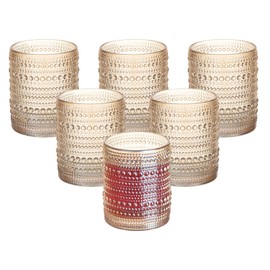 XKXKKE Amber Hobnail Beaded Drinking Glasses Set of 6, 12 oz Vintage Glassware Set Romantic Water Glasses Tumbler, Water Cups, Clear Embossed Glassware Set for Beer, Juice, Cocktail, Soda, Beverages