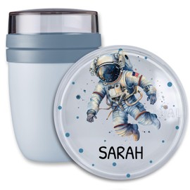 Lunchpot Kinder Müslibecher to go Joghurtbecher für Mepal Ellipse - Einschulung Geschenk Astronaut mit Name personalisiert I Weltraum Geschenk Weltall Schulkind - 300 ml - Hellblau