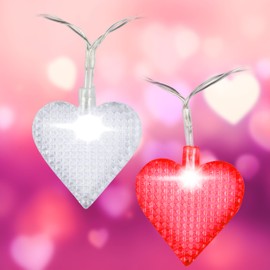 Red & White Heart 10ft String Lights - 2pk w 40 Total LED Fairy Lights - Easy to Hang & Battery Powered - 9 Different Modes- Great Indoor/Outdoor Spring Decor Garland for Bedroom, Mothers Day, Wedding