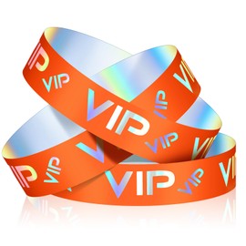 Teling 500 Pack VIP Plastic Wristbands Bracelets Party for Events VIP Custom Wristbands Plastic Bracelets Tear proof Waterproof Wrist Bands Arm Bands for Events Concerts(Holographic Orange)