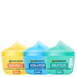 Garnier Sorbet Cream 3 PACK Vitamin C* Fresh & Bright, Hyaluron & Plump and Salicylic Fresh & Matte Hydrating Sorbet Cream 85ml