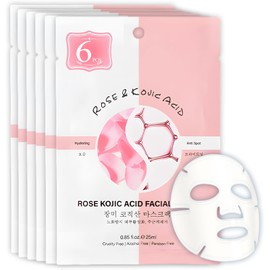 Pack of 6 Face Masks, Face Mask, Moisturiser, Nourishing Mask with Kojic Acid Turmeric, Brightening Skin Colour, Improves Darkness, Suitable for Most Skin Types, Pink