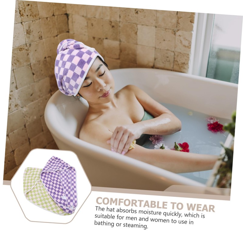 Gatuida 2pcs Retro Pattern Fleece Dry Hair Cap Women's Quick