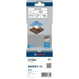 Bosch 3X PRO Paint on Wood and Hardwood X440 Sanding Belt for Sanders (for Paint on Wood, Hardwood, 75 x 480 mm, Grit 80, Professional Accessory Belt Sander)