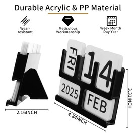 Acrylic Perpetual Calendar for Desk, Vintage Desktop Perpetual Calendar 2025-2034, Large Date Display Flip Blocks Tabletop Decor Daily Calendar Desk Accessory for Daily Office Home decoration (Black)