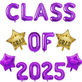 Gidobo Class of 2025 Balloons, Purple 16inch Foil Balloons Banner for 2025 Graduations College High School Grad Party Supplies
