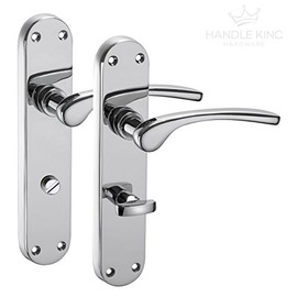 Polished Chrome Door Handles on Backplate - Lever on Bathroom Thumb Turn Backplate