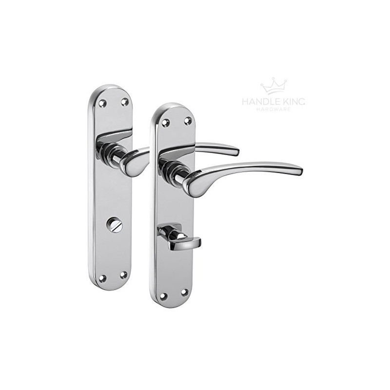 Polished Chrome Door Handles on Backplate - Lever on Bathroom
