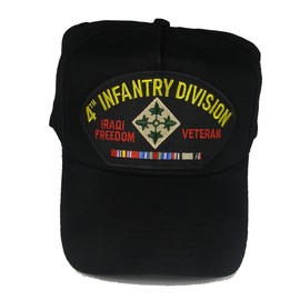 4th Infantry Division Iraqi Freedom Veteran HAT with Ribbons 4th ID Crest Cap - Black - Veteran Owned Business
