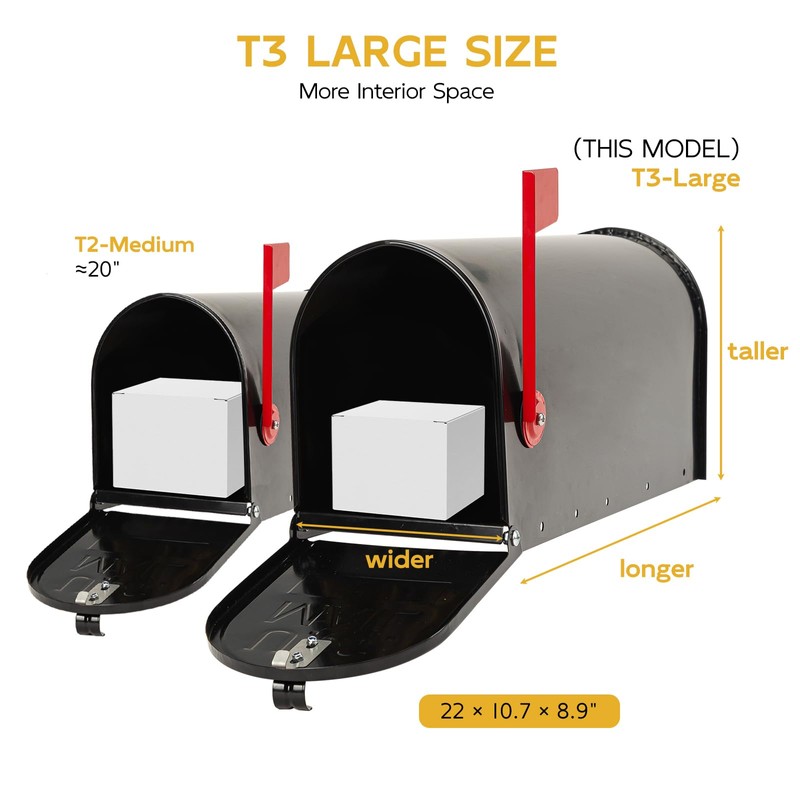BlissBoard Large Black Galvanized Steel Mailbox 22 x 10.7 x