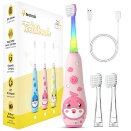teeteck Electric Toothbrush for Kids - Toddler Electric Toothbrush with Magnetic Charging, Includes 2 Brush Heads, Magnetic USB Charging Cable for Ages 1-6 Boys Girls (Pink)