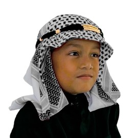 Desert Dress Palestine Childs Kids Boys Shemagh Scarf & Igal Set Pack Gift for Wedding Eid Ramadan Hajj Umrah (Black & White)