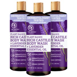 DR. JACOBS NATURALS Castile Lavender All-Natural Body Wash for Moisturizing Dry and Sensitive Skin Shampoo with Plant-Based Ingredients Gluten, Preservatives-Free Formula - 32 oz, Pack of 3