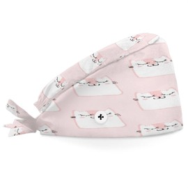 Lakiniss Working Caps with Button Sweatband Bouffant Hats Adjustable Scrub Caps Elastic Nurse Hats Surgical Caps Chef Head Wrap for Women Men(Cute Cartoon Cat)
