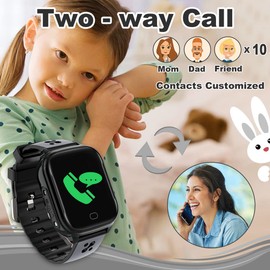FRLONE Kids Smart Watch Phone - IP67 Smartwatch Boys Girls with Touch Screen 5 Games Camera Alarm SOS Call Digital Watch for 3-13 Years Kids Birthday Gift (Black)