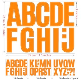 Bemeol 30 Sheets Letter Stickers 4 Inch Self Adhesive Alphabet Letters Stickers for Classroom Home Decor(Orange)