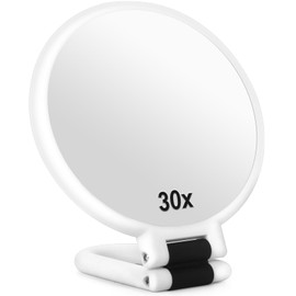 Sifolo 30x Magnifying Mirror, Travel Hand Mirrors with Handle - Double Side Handheld Mirror with 1X 30X Magnification & Adjustable Handle, Hand Held Foldable Travel Mirror for Makeup(Pearl White)