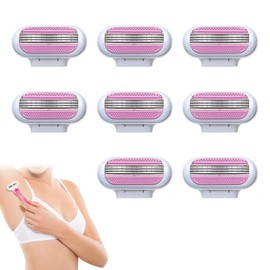 Pack of 8 Women's Razor Blades, Replacement Blades for Women's Razors, Universal Replacement Blades with Triple Blade System, Nourishing Moisture Strips, Long-Lasting, Precise Shaving for All Skin
