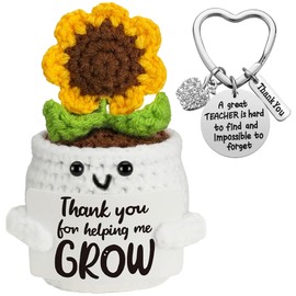 Gladsico Positive Sunflower Doll Crochet and Keychain for Teachers - Thank You for Helping Me Grow - Teacher Appreciation Gift from Student - Mothers Day, Birthday, Graduation, Thank You Gift