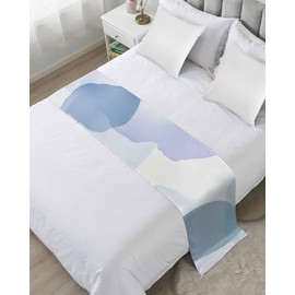 Abstract Seamless Blue Fluid Spot Bed Runners for Bedroom Hotel,Decorative Bedding Scarf Watercolor Simple Painting Bed End Blanket Bedding Runner Scarves for California King Size Bed,102x20in