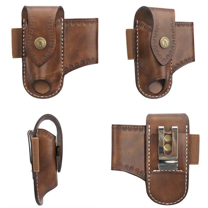 TOURBON Men Leather EDC Organizer Sheath Handmade Tactical Multitool Pouch