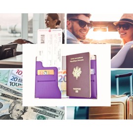 Ugozen Passport Wallet Passport Cover Protector Travel Document Bank Note Boarding Pass Credit Card Protector, Purple, Casual
