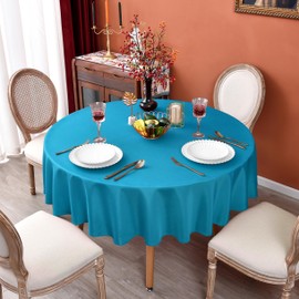 MEANMOY Teal 210 GSM Water & Stain Resistant Round Tablecloth for Circle Table - Solid 48 Inch Turquoise Table Cloth Cover in Wrinkle Free Durable Washable Polyester Fabric for Wedding, Party, Banquet