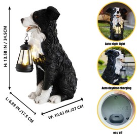 Animal Statues Decor, Solar Dog Outdoor Garden Statue, Solar Powered Garden Lantern - Resin Dog Sculpture with LED Light - Outdoor Lighting and Décor