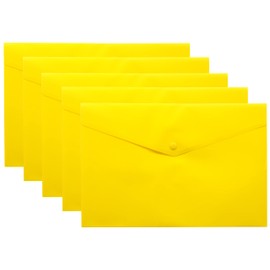eco-eco A5 50% Recycled Clear Snap Button Plastic Document Wallet (Pack of 5), Yellow, eco075YELLOW