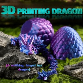 KOWBLAZE 3D Printed Dragon Egg, 3D Dragon Eggs with Dragon Inside, Dragon Fidget Toys,Articulated Dragon,Home Desk Decor Easter Surprise Dinosaur Eggs (Purple)