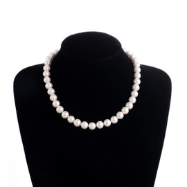 KEZEF Pearl Necklaces for Women - Simulated Faux Cream White Pearl Necklace 18" - Hand Knotted Strand - Pearl Size 12mm - Pearl Choker Necklace - Jewelry Gifts for Girls and Men